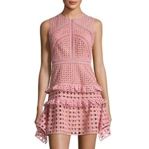 Self-Portrait Crosshatch Frill Mini Dress, Pink
